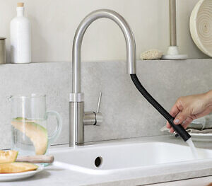 Quooker FLEX - Cold, hot and boiling water from one tap. With flexible pull-out hose for extra reach in the sink. Also chilled sparkling water when you combine your Quooker with a CUBE